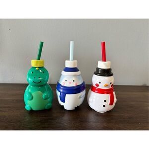 Target Bullseye Playground Christmas winter cups with straws Dino snowman pengui